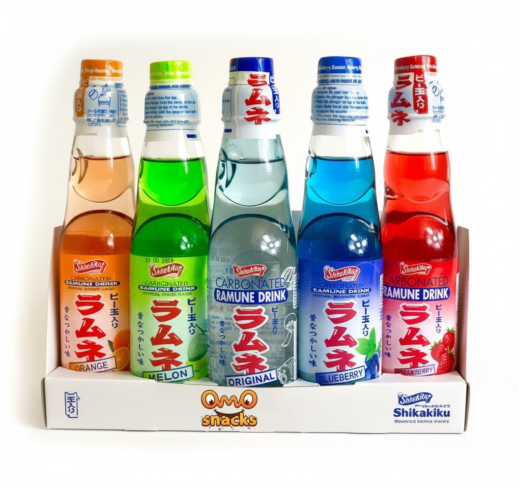 Ramune Japanese Soda Variety Pack - Shirakiku Multiple Flavors - Japanese Drink Gift Box (5 Count)